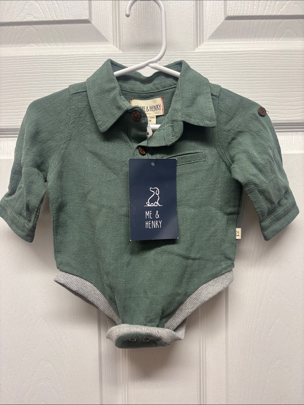 Me & Henry Green Polo Textured Cotton Onsie 0-3 M New